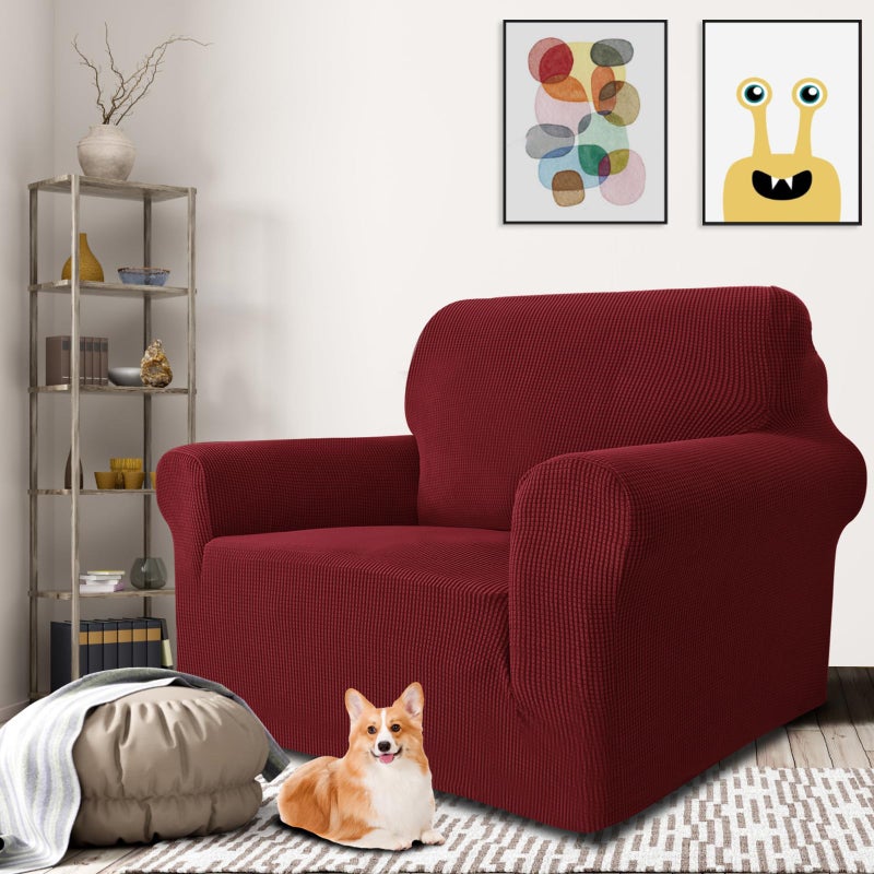 MAXIJIN Stretch Chair Cover Chair Slipcovers with Arms, 1-Piece Couch Sofa Chair Covers for Living Room, Non Slip Armchair Cover (31"-46") Furniture Protector Dogs Pet Friendly (Chair, Wine Red) - Image 3